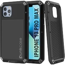 Punkcase for iPhone 13 Pro Max Metal Case | Heavy Duty Military Grade Armor Cover [Shock Proof] Hard Aluminum & TPU Design W/Tempered Glass Screen Protector for iPhone 13 Pro Max 6.7"2021[Black]