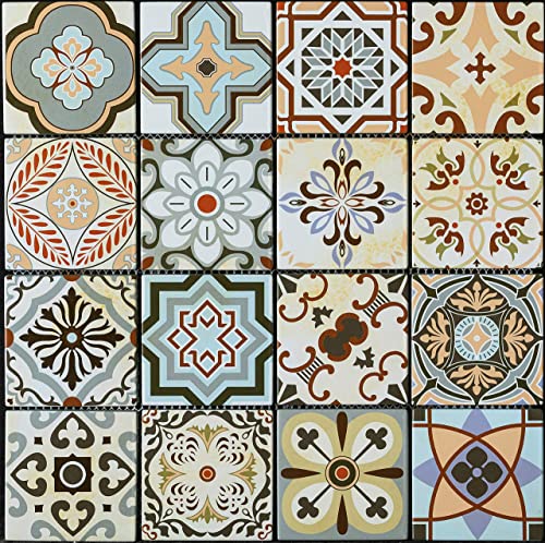 Talavera Decorative Tile Glass Mosaic Carving Art Accent Wall Tile Backsplash Kitchen Bath Walls Decor(Size: 11.81X11.81X2.36Inches) #TOP11
