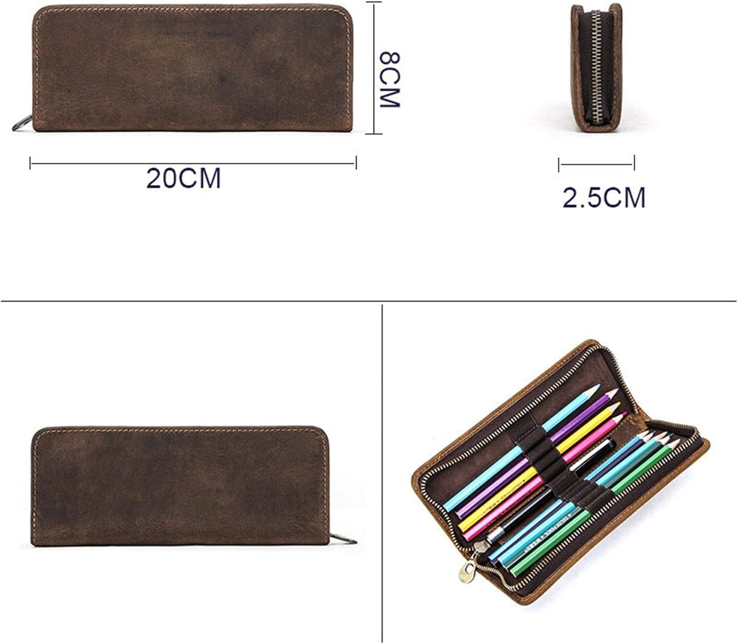 Etui na piórniki Etui ze skóry naturalnej Etui na długopisy Klasyczne akcesoria do pracy Bagaż podręczny dla młodych uczniów (kolor: kawa Rozmiar 20x8x2,5 cm) (kawa)