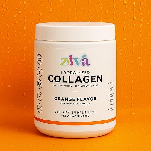 Vista 5 de ZIVA Colágeno hidrolizado, sabor naranja, con vitamina C y ácido hialurónico, alta potencia, sin lácteos, sin gluten