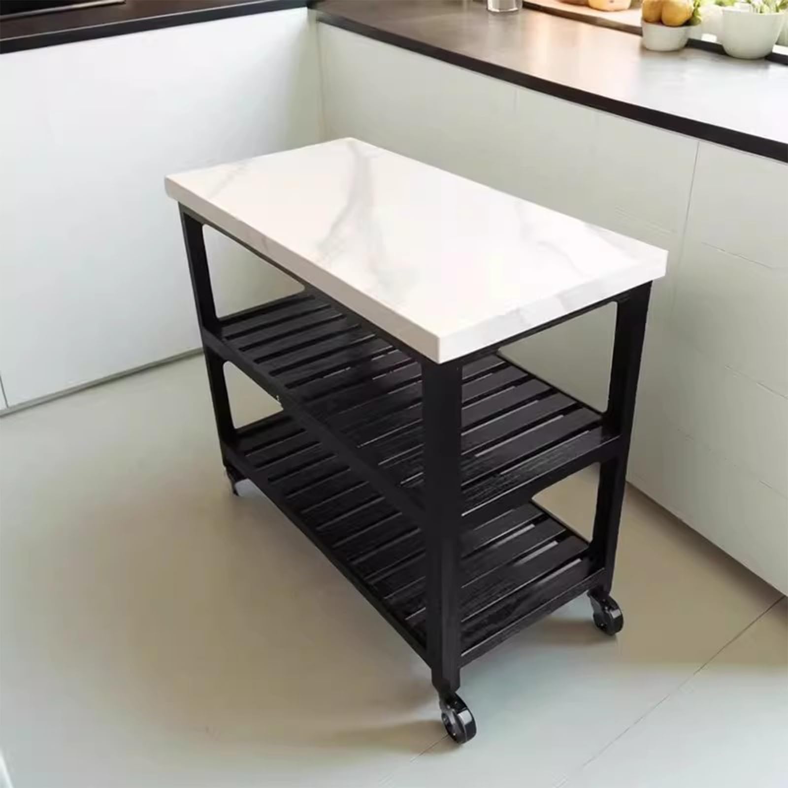 Zf9tBw5sH Unità cucina ad isola Carrello for isola da cucina con rotelle multiuso in metallo a 3 livelli piano in pietra e ruote