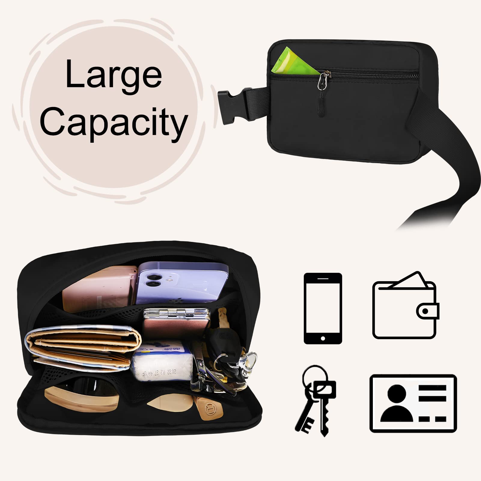 LLYWCM Fanny Pack for Women - Belt Bag Crossbody With Adjustable Strap - Fashion Cross Body Pack for Running, Black, Small, A 1