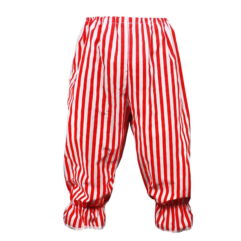 The Dragons Den Adults Full Length Polka Dot Frilly Rag Doll Clown Pants Circus Big Top Fancy Dress [Red White Stripe S-M] — image 1