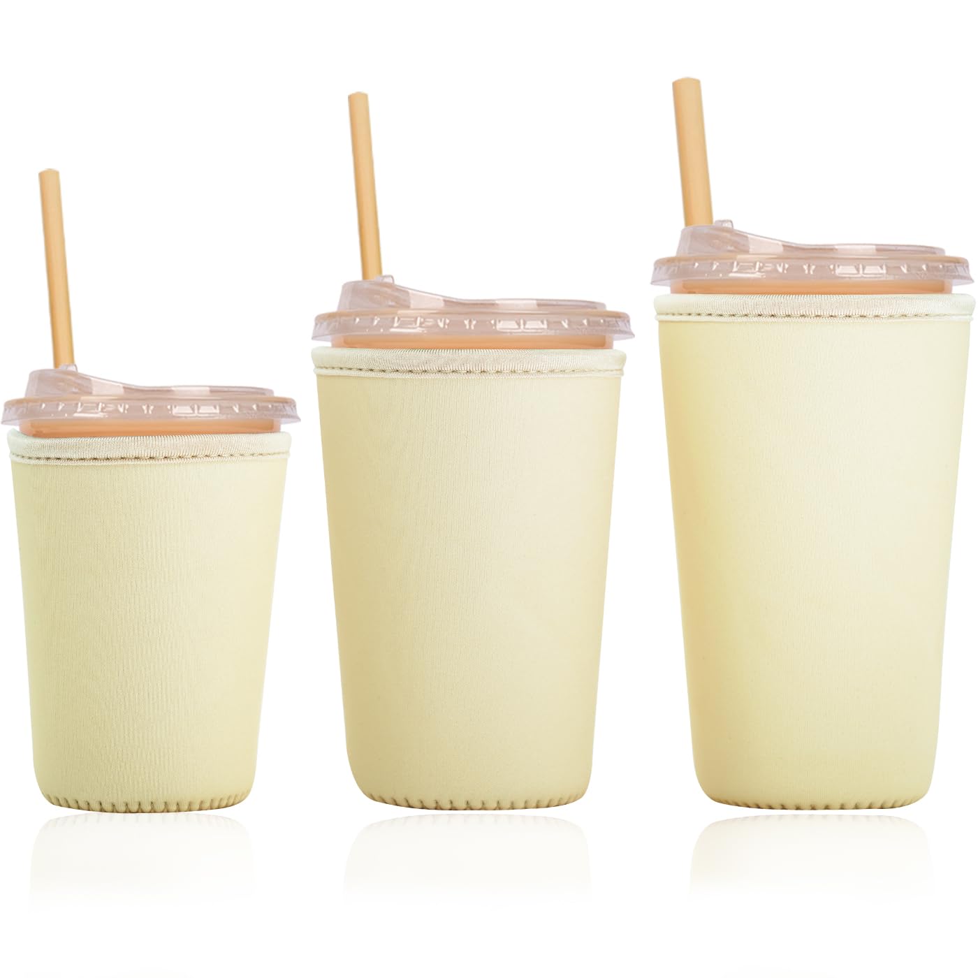 Reusable Insulated Sleeve for Iced Coffee Cup, 3-Pack Coffee Neoprene Drink Sleeve for Cold &amp; Hot Drinks, Beverage Holder for Iced Coffee (Creamy Yellow)