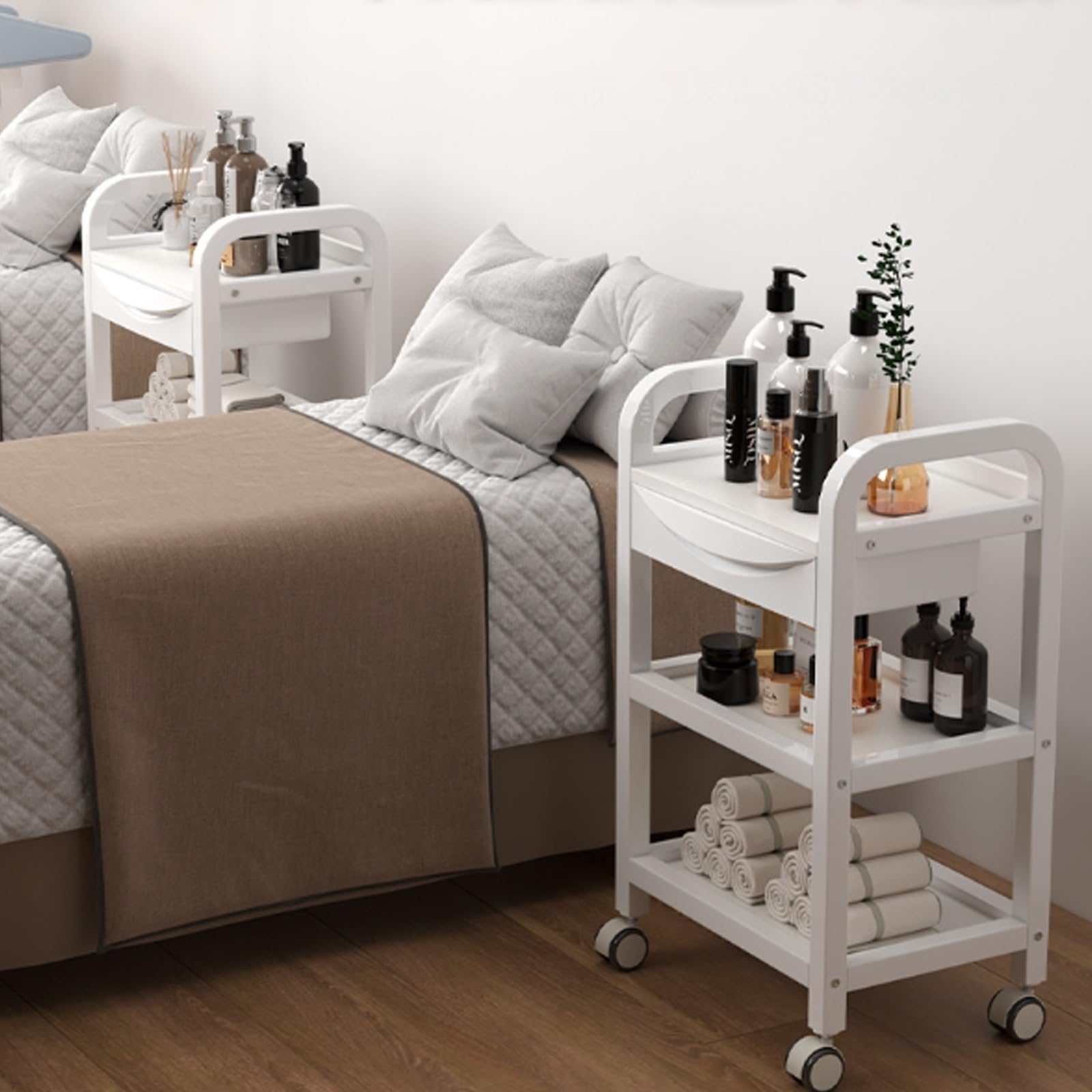 Cocina Carrelli mobili, Scaffali portaoggetti multilivello da pavimento a , for salone di bellezza, , Cucina, Bagno, Piccoli carrelli soggiorno Estante de almacenamiento(Gris)