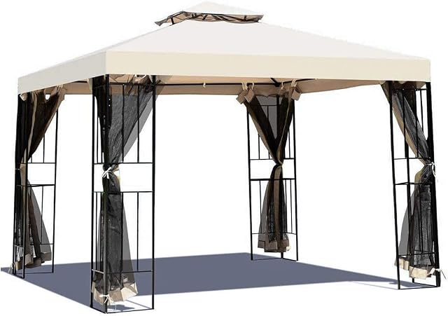 Grand patio Garden Gazebo 3×3m, Event Shelter with Mosquito Netting, Sides, Predium Steel, Sun Shade, Heavy Duty, Outdoor Canopy for BBQ, Event, Party, UV 50+ (Beige)