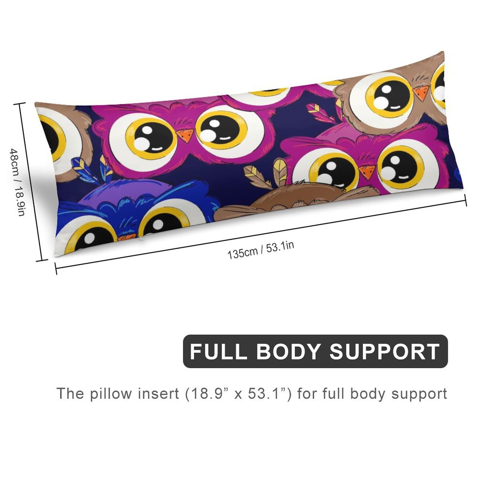 Big Eyes Owl Pattern Body Pillow Cover Lightweight Long Pillow Case for Cushion Sofa Living Room Bed 20