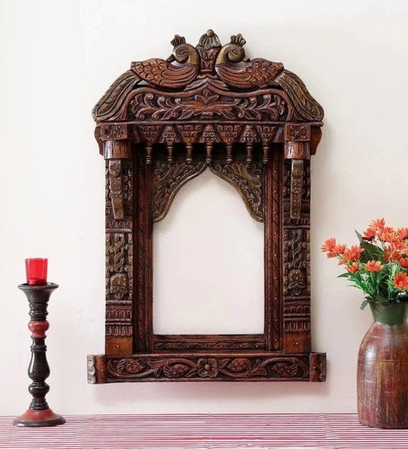 Handcrafted Wooden Peacock Wall Frame – Traditional...