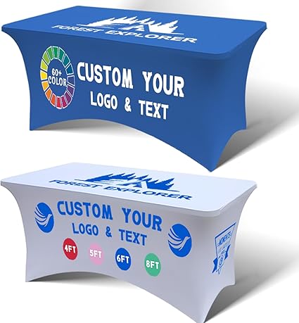 Personalized Table Cloth with Logo Image Customized Tablecloth 4FT/5FT/6FT/8FT Spandex Customized Table Cover Promotional Business Tradeshow Events Birthday Party Wedding (5FT Spandex(Closed back))