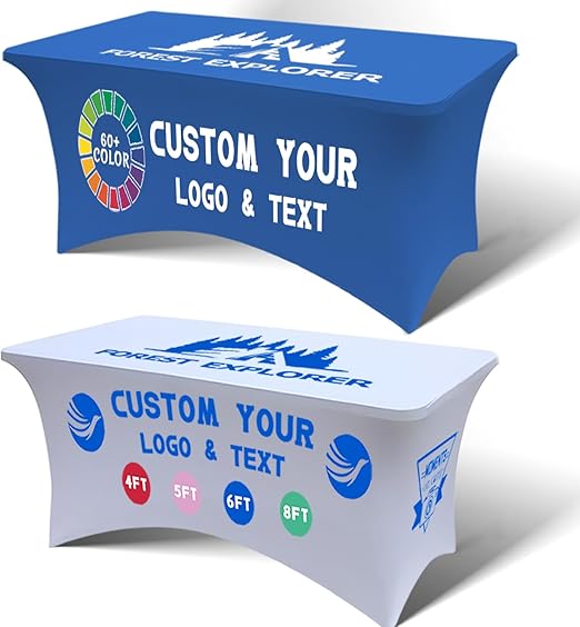 Personalized Table Cloth with Logo Image Customized Tablecloth 4FT/5FT/6FT/8FT Spandex Customized Table Cover Promotional Business Tradeshow Events Birthday Party Wedding (5FT Spandex(Closed back))