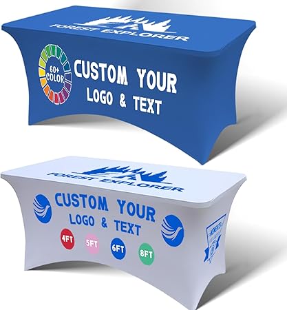 Personalized Table Cloth with Logo Image Customized Tablecloth 4FT/5FT/6FT/8FT Spandex Customized Table Cover Promotional Business Tradeshow Events Birthday Party Wedding (5FT Spandex(Closed back))