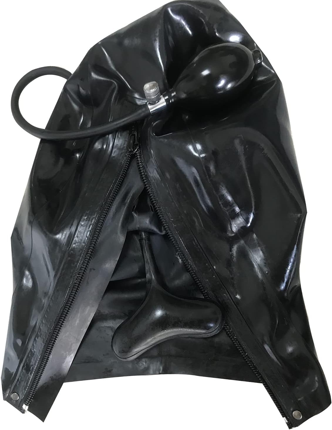 MFMYEE bondage latex mask, detachable fully enclosed inflatable gag, SM role-playing mask, Halloween party headdress.