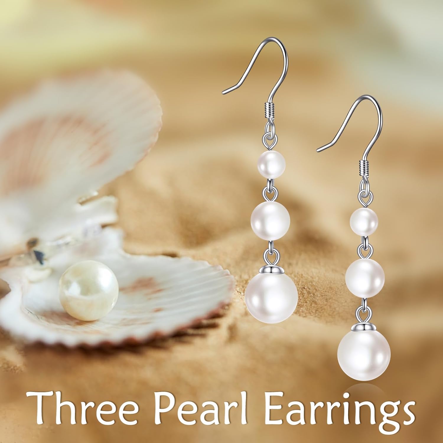 925 Sterling Silver Pearl Dangle Earrings Three Pearls Drop Jewelry Birthday Gifts for Women - Image 5