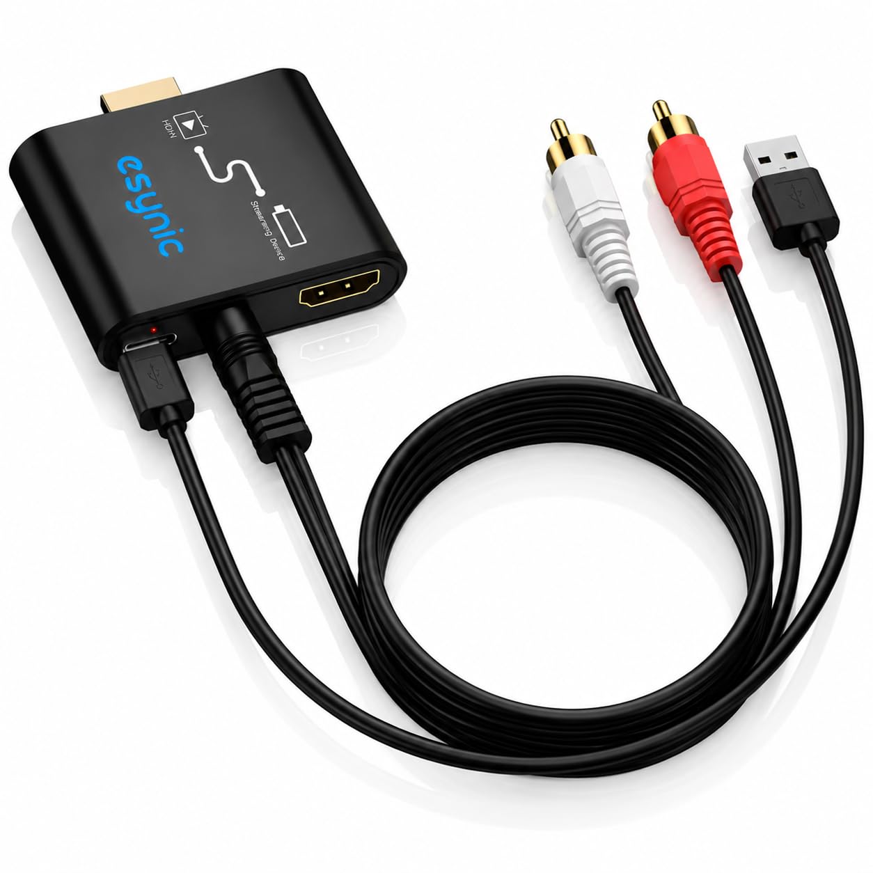 eSynic Convertitore HDMI a AUX 3.5 mm con Cavo 3.5mm a 2RCA e Cavo Type-C, Supporta 4K@30Hz e PCM, HDMI Estrattore Audio per Fire TV Stick a Cuffie e Altoparlanti - NON Supporta ARC/eARC