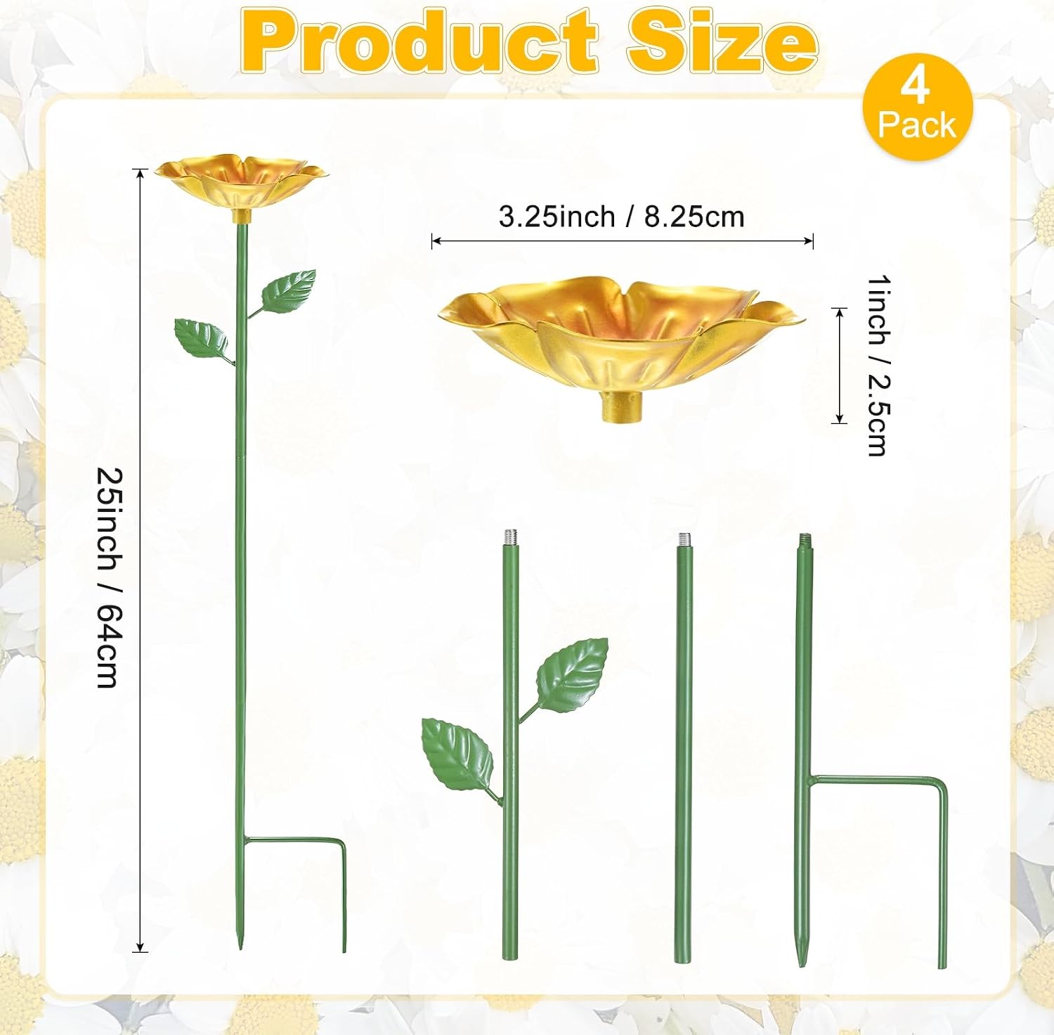 M METERXITY 4-Pack Bee Watering Stations, 64cm/25 Inch Iron Bee Bath for Garden Water Feeder, Colorful Butterfly Bath Bowl for Outdoor/Garden/Yard Decor [Yellow] image 3