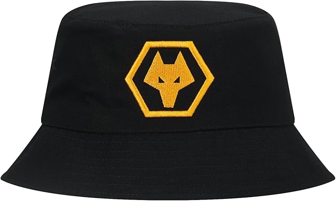 Wolves bucket hat: FOCO ly Licensed Wolverhampton Wanderers FC Unisex Geo Print Reversible Black Football Bucket Hat