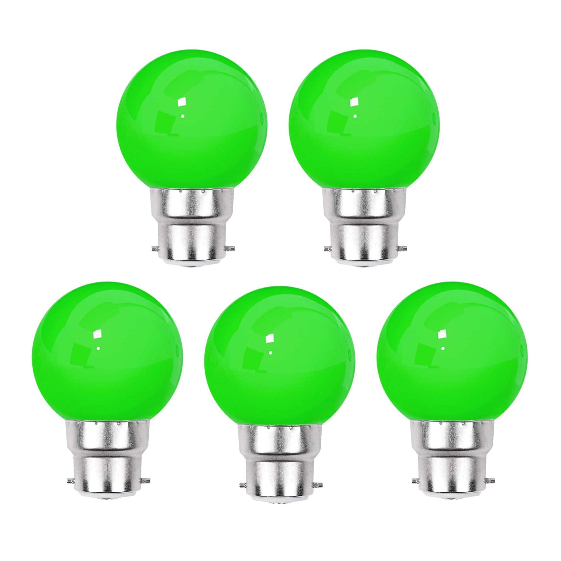 G.w.s Green G.w.s® Pack Of 5, B22 Bayonet 3W G45 Led Coloured Light Bulb, Garden Party Wedding Festoon Lights