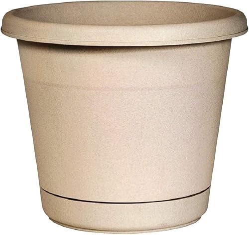 Southern Patio Rn1608ta - Maceta de borde enrollado con platillo, bronceado Oxford, 16 pulgadas