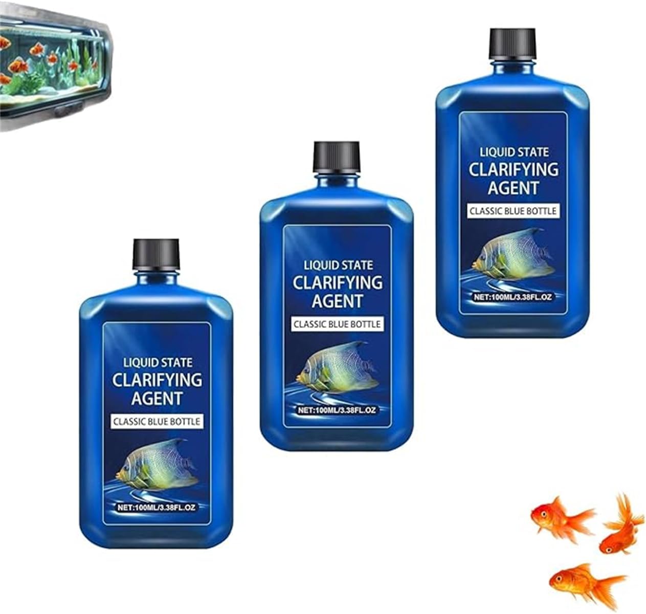 Fast-Acting Aquarium Water Clarifier, Powerful Aquarium Water Purifier 100ml, Liquid State Clarifying Agent, Safe & Gentle Formula, for Freshwater Aquariums and Fish Ponds (3 Pcs)