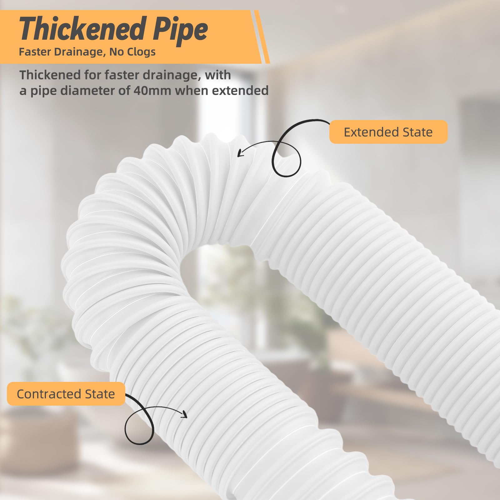 Hibbent Flexible Waste Pipe with Reinforced Steel Wire with an Adapter, Fits G1 1/4" & G1 1/2" (≈40 & 45mm) Sinks - Image 3