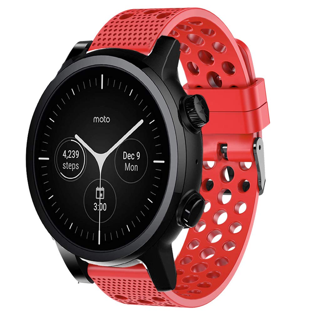 BlueshawCompatible for Moto 360 3rd Gen Band, Silicone Replacement Wristbands Sport Strap with Metal Buckle Compatible for Moto 360 3rd Gen 2020 (Red)