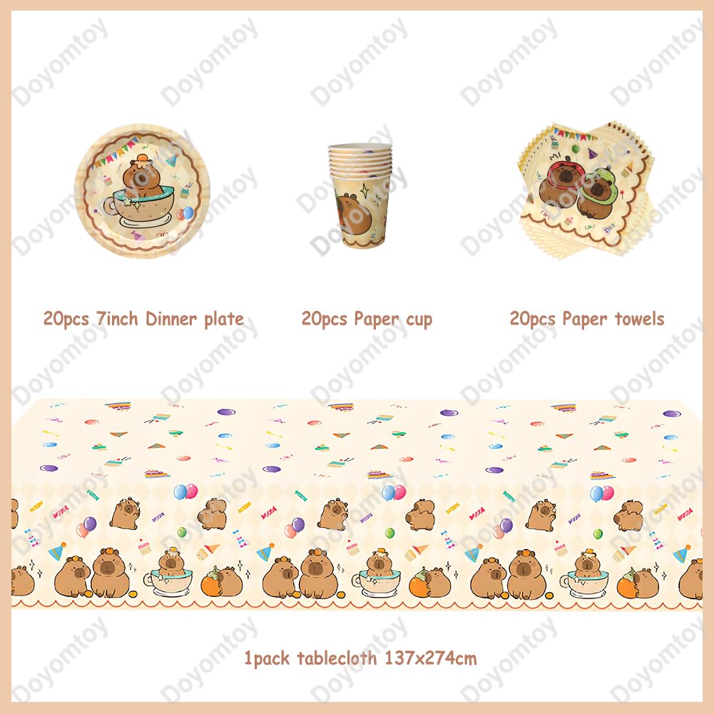 Stoviglie per Feste Kapybara,Doyomtoy Capybara Compleanno Decorazioni Piatti di Compleanno, Tazze, Tovaglioli per Baby Shower Bambini Compleannos Favors 20 Ospiti