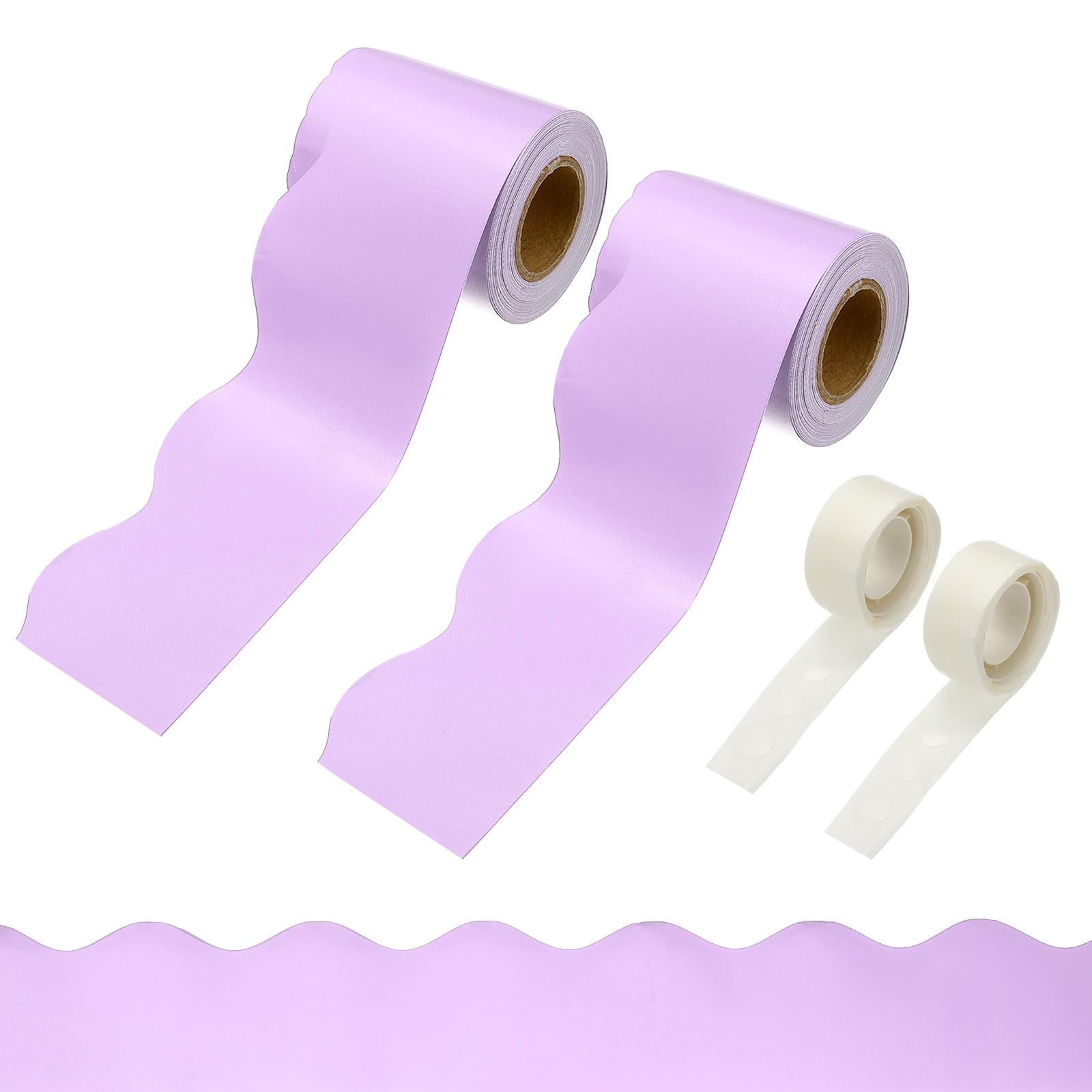 PATIKIL 2 Rolls Bulletin Board Borders, 65.6ft Light Purple Border for Bulletin Board with Clear Sticky Dots Scalloped Trim for Office Party Classroom Decorations โ image 1