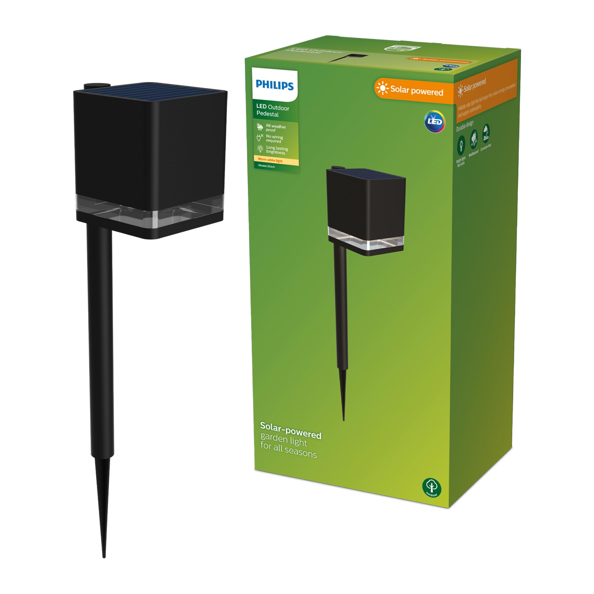 PHILIPS Virona, Lampada solare a piedistallo, per Esterni, 2700 K, 200 lm, Nera