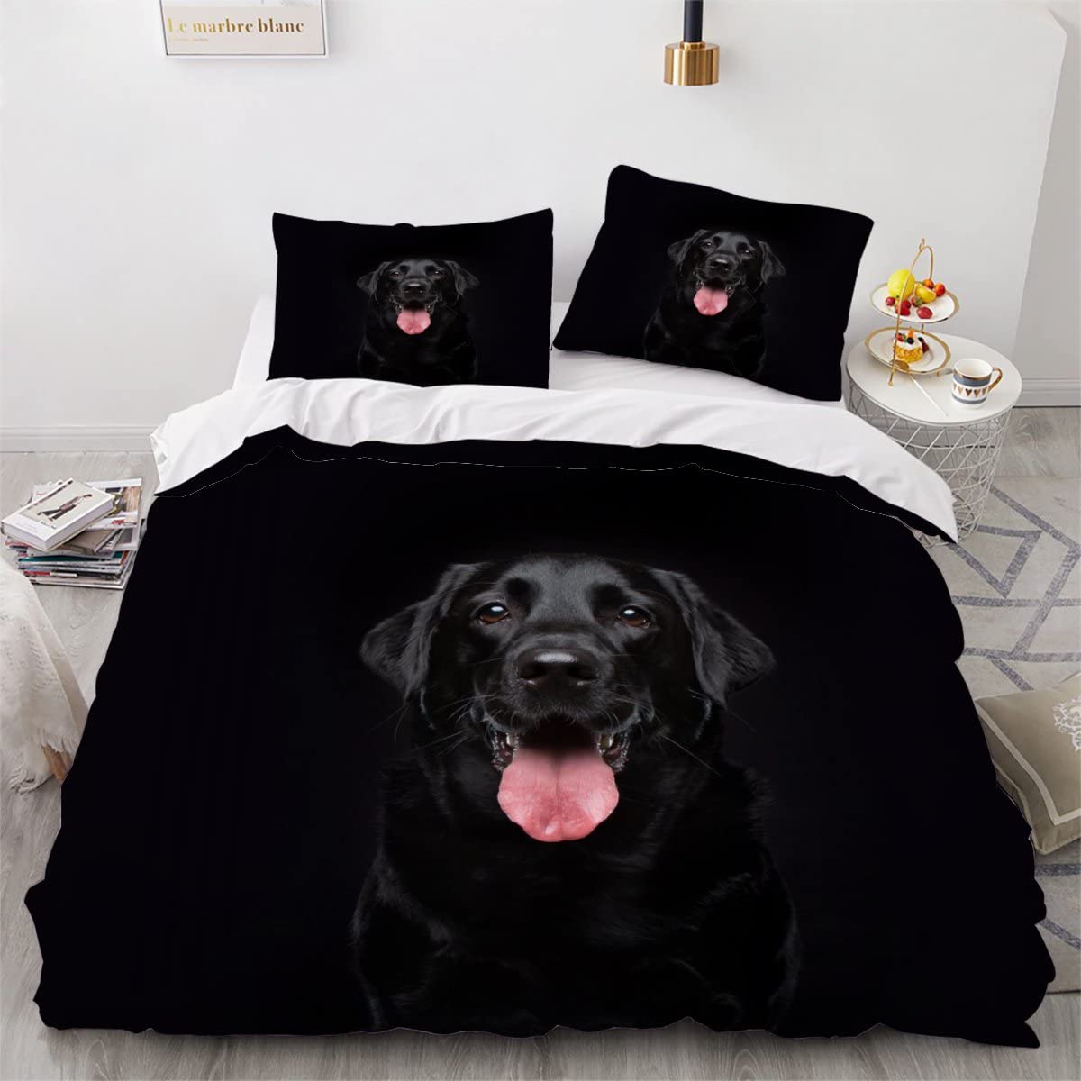 Double Duvet Cover Set Black Labrador Dog 3d Printed Bedding Quilt Cover Set 3 Pieces Soft Microfiber Comforter Cover with Zipper Closure and 2 Pillowcases For kids and Teens -200x200cm