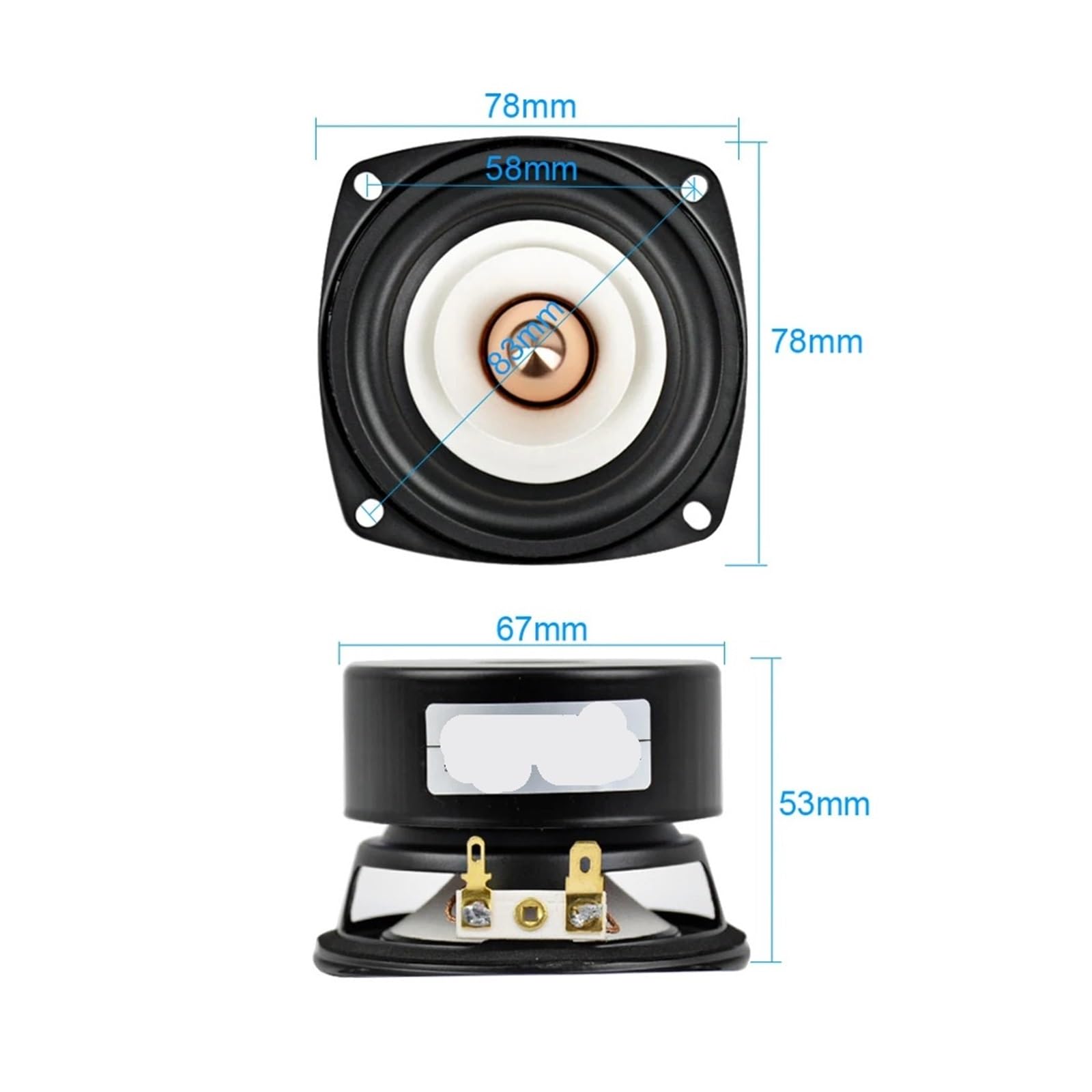 Altavoces Portátiles De Audio De 3 Pulgadas, 2 Uds., 4, 8 Ohm, 15W, Altavoz De Graves HiFi De Rango Completo, Altavoz Portátil, Altavoz Portátil DIY For Cine En Casa(Square 8 Ohm 15W)