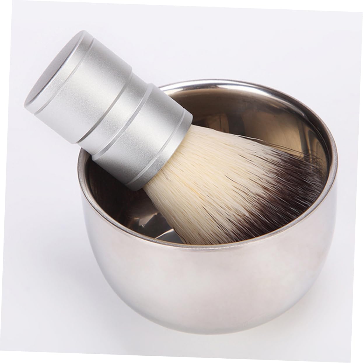 MERRYHAPY Men's Beard Brush Cleaning Kit 2pc Nylon Brush Metal Bowl Beard Care Supplies