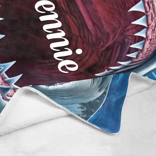 Miniatura 4 de Manta personalizada con texto del nombre, manta personalizada de vellón de tiburón feroz súper suave para sofá, cama (50 x 60 pulgadas)