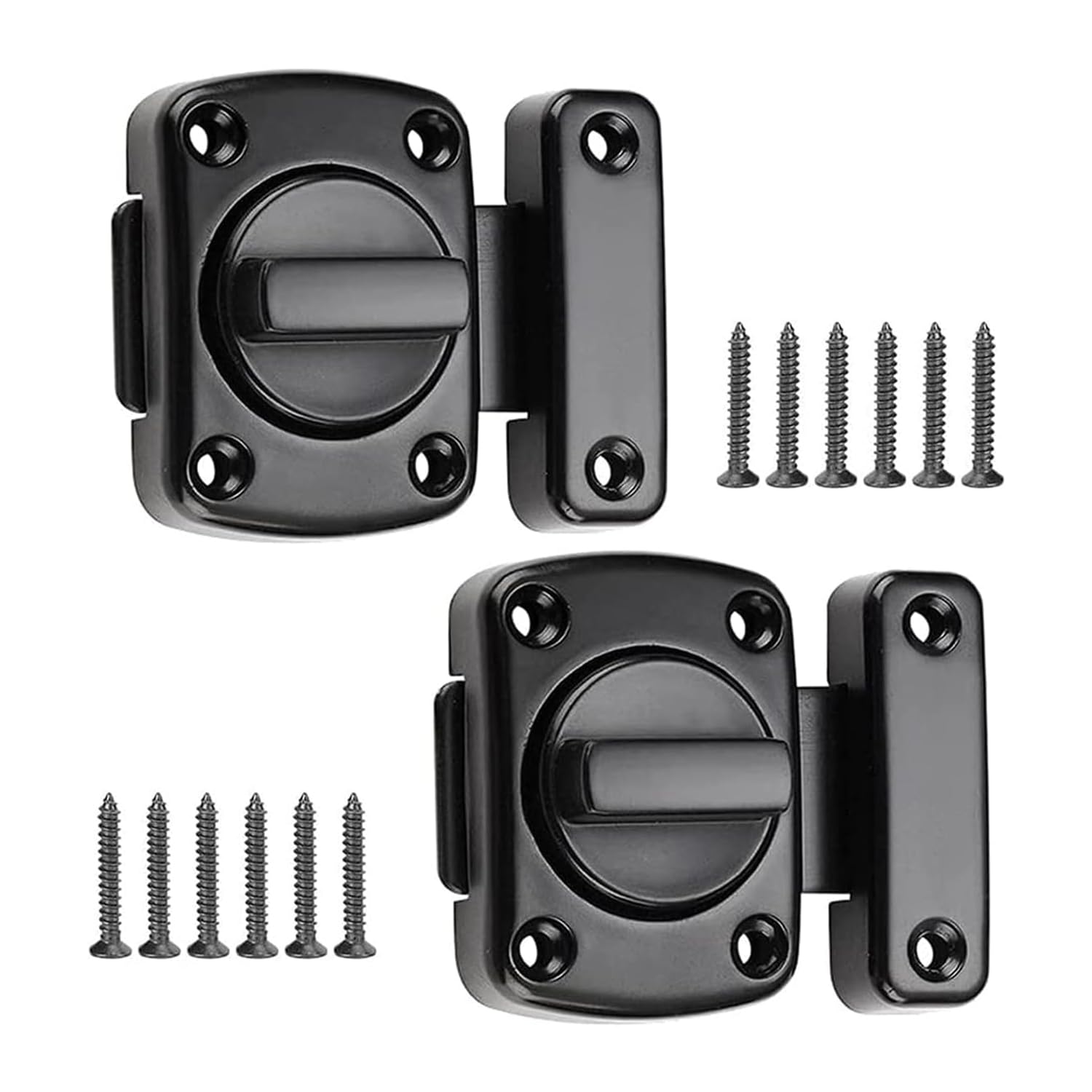 Joyzzz Door Sliding Bolt Latch, 2Pcs Bathroom Latch Rotate Bolt Gate Latch Door Lock, Additional Fixed Anti-Theft Lock for Left and Right, Zinc Alloy Latch for Balcony Toilet Window (Black)