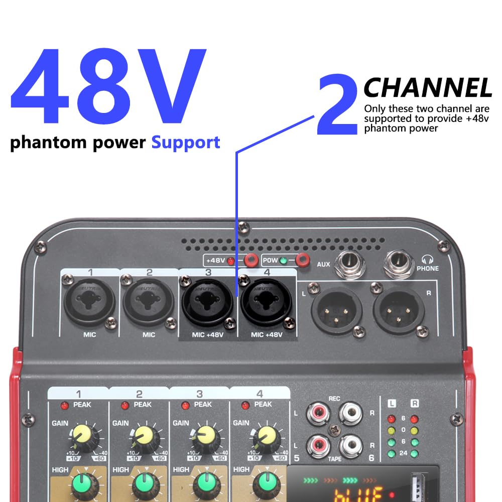 Mikser audio, 6-kanałowa profesjonalna konsola miksująca Mikser audio Konferencja zewnętrzna Audio USB Reverb