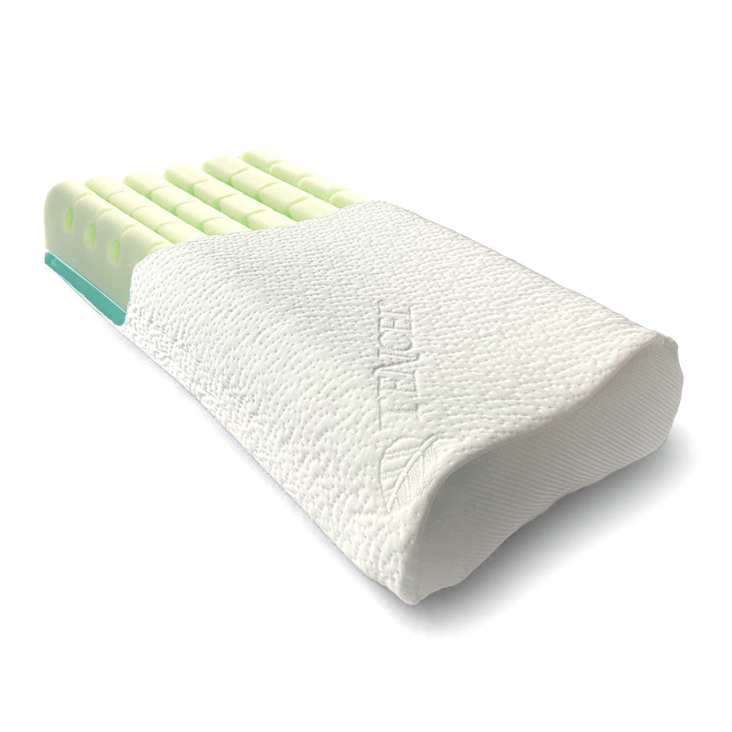 Cuscino cervicale ortopedico in memory foam, profilo cubico, altezza regolabile con strato rimovibile
