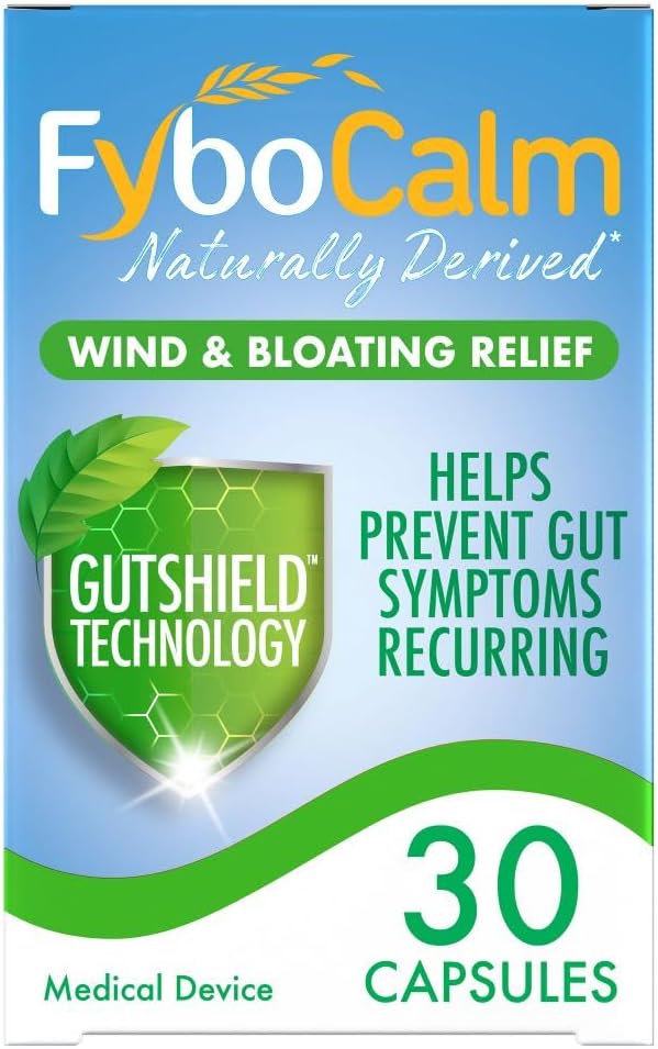 FyboCalmWind and bloating relief, 30 capsules, Naturally derived, Wind and bloating relief, long lasting relief, for IBS-related wind and bloating, Clinically proven, Gluten free