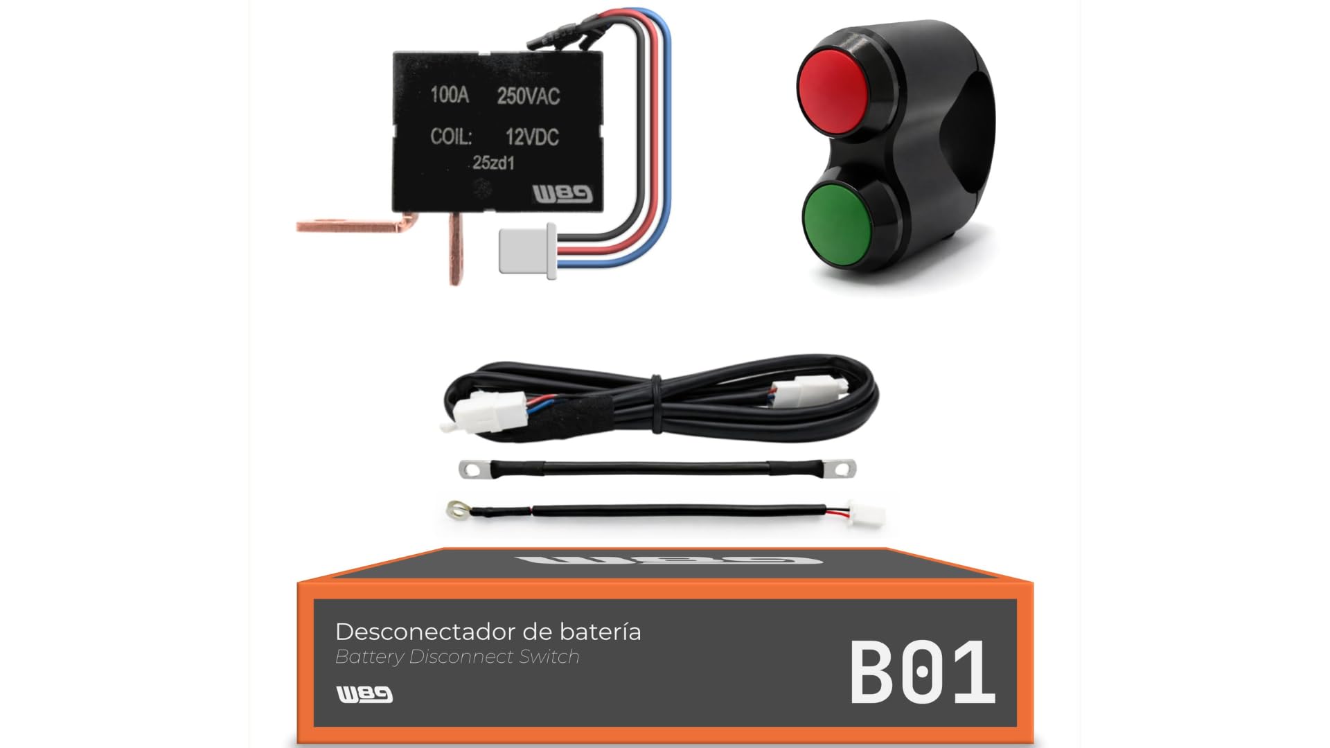 W89 Interruttore Stacca Batteria Moto 12V 100A | Senza Consumo (0W) | Relè Plug & Play | Installazione Flessibile | Interruttore Batteria Moto (Senza Supporto Manubrio)