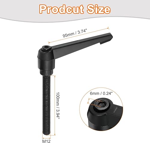 Miniatura 98 de uxcell Perillas ajustables M8 x 3.150 in, rosca macho, botón de trinquete, bloqueo rápido, perno giratorio para maquinaria de torno, color negro