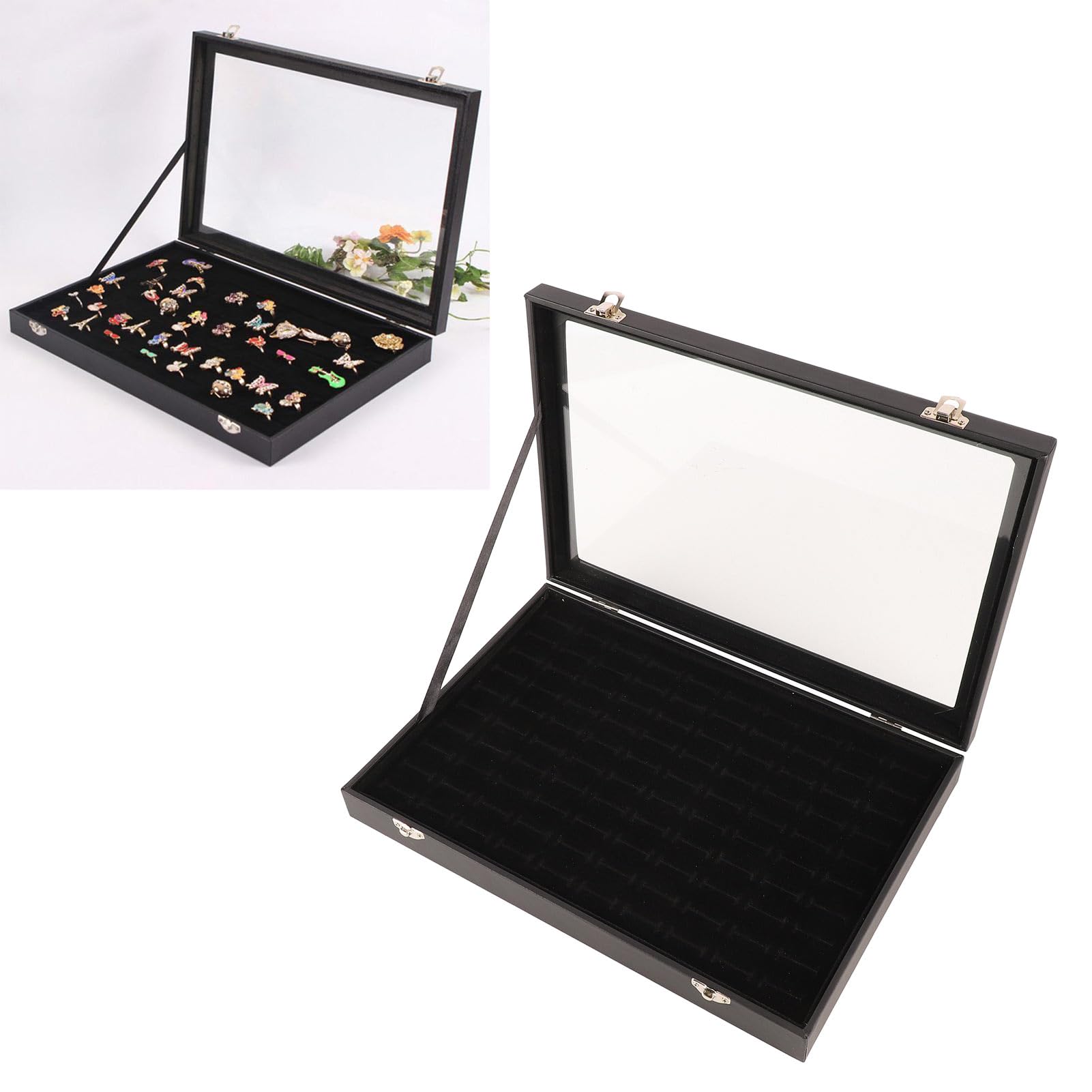 Caja de almacenamiento para anillos con 100 ranuras y tapa transparente, ideal para organizar pendientes, gemelos y joyería pequeña, diseño compacto y elegante