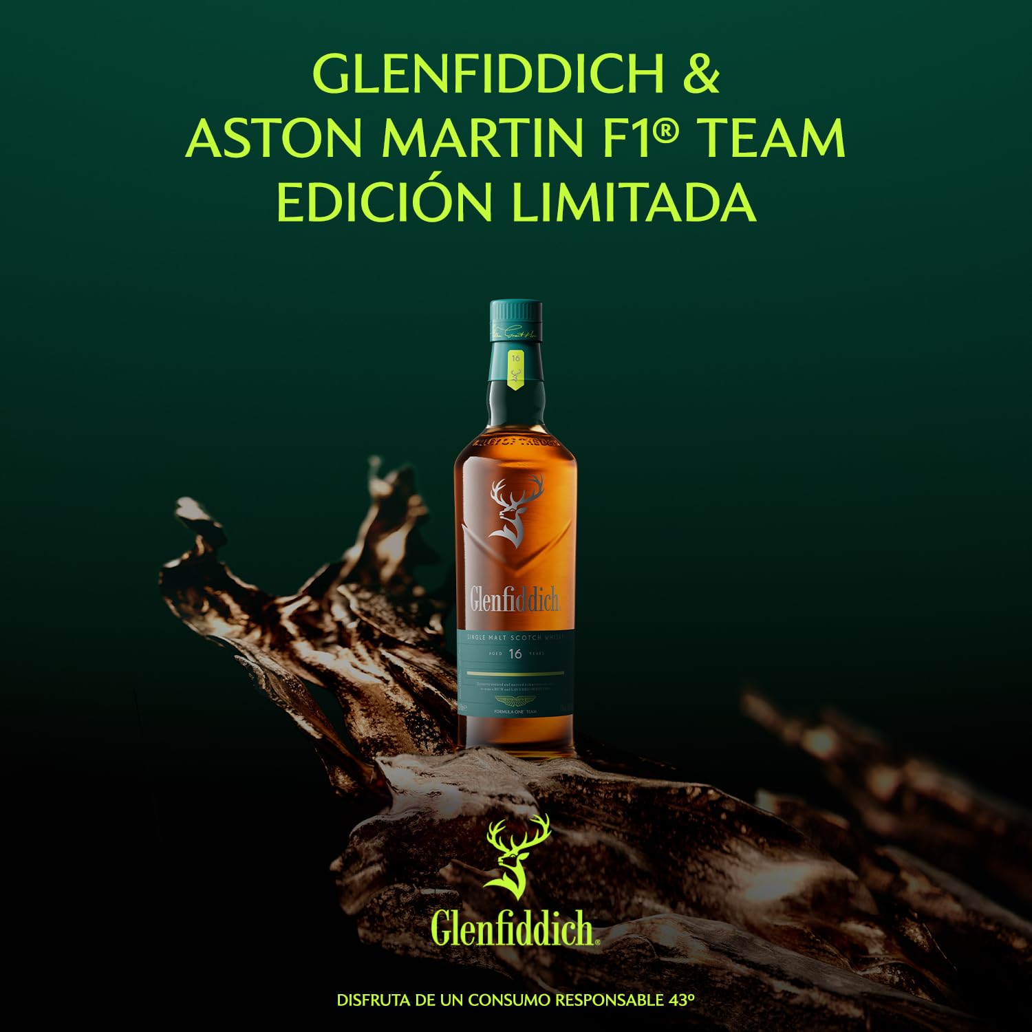 GLENFIDDICH Whisky Escocés Single Malt 16 Años, 70 cl – Edición Limitada | Intenso y complejo | Envejecido en barricas de roble americano | Colaboración Aston Martin F1® | 43% vol