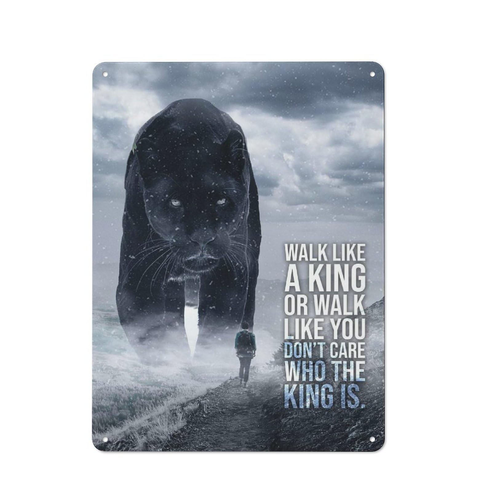 Junmoney Style-23 Tin Wall Plaque 40X30cm With Walk Like A King Panther For Pub Or Café, For Hospitality Wall Decor Collectors
