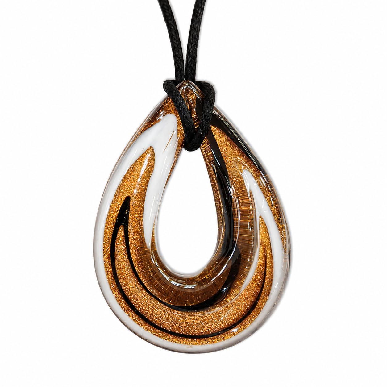 Blue Colour Pear Shape Murano Glass Pendant With Black Cable Chain Symbol Of Love For Valentine Day-image-46