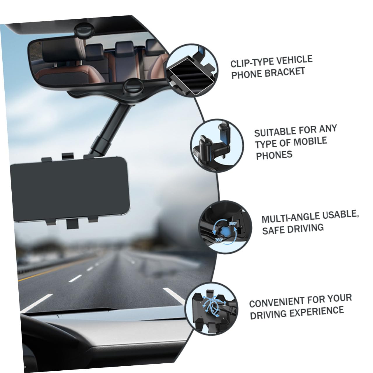 Supporto per Telefono da Auto a Clip, Porta Cellulare Stabile per Gps e Navigazione, Compatibile Cruscotto e Specchietto Retrovisore, per Uso in Sicurezza Durante la Guida