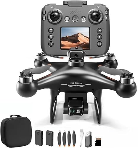 RC Hobby Drone with Screen Display Remote Control, 1080P Dual Camera, Speed Adjustment, Altitude Hold, One-Key Takeoff, 3D Flips, 2 Batteries, Hovering, Brushless Motor, APP Control, Plane Copter, LED Lights, Adult Beginners FPV Quadcopter Airplane Helicopter (Black)