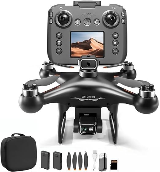 RC Hobby Drone with Screen Display Remote Control, 1080P Dual Camera, Speed Adjustment, Altitude Hold, One-Key Takeoff, 3D Flips, 2 Batteries, Hovering, Brushless Motor, APP Control, Plane Copter, LED Lights, Adult Beginners FPV Quadcopter Airplane Helicopter (Black)