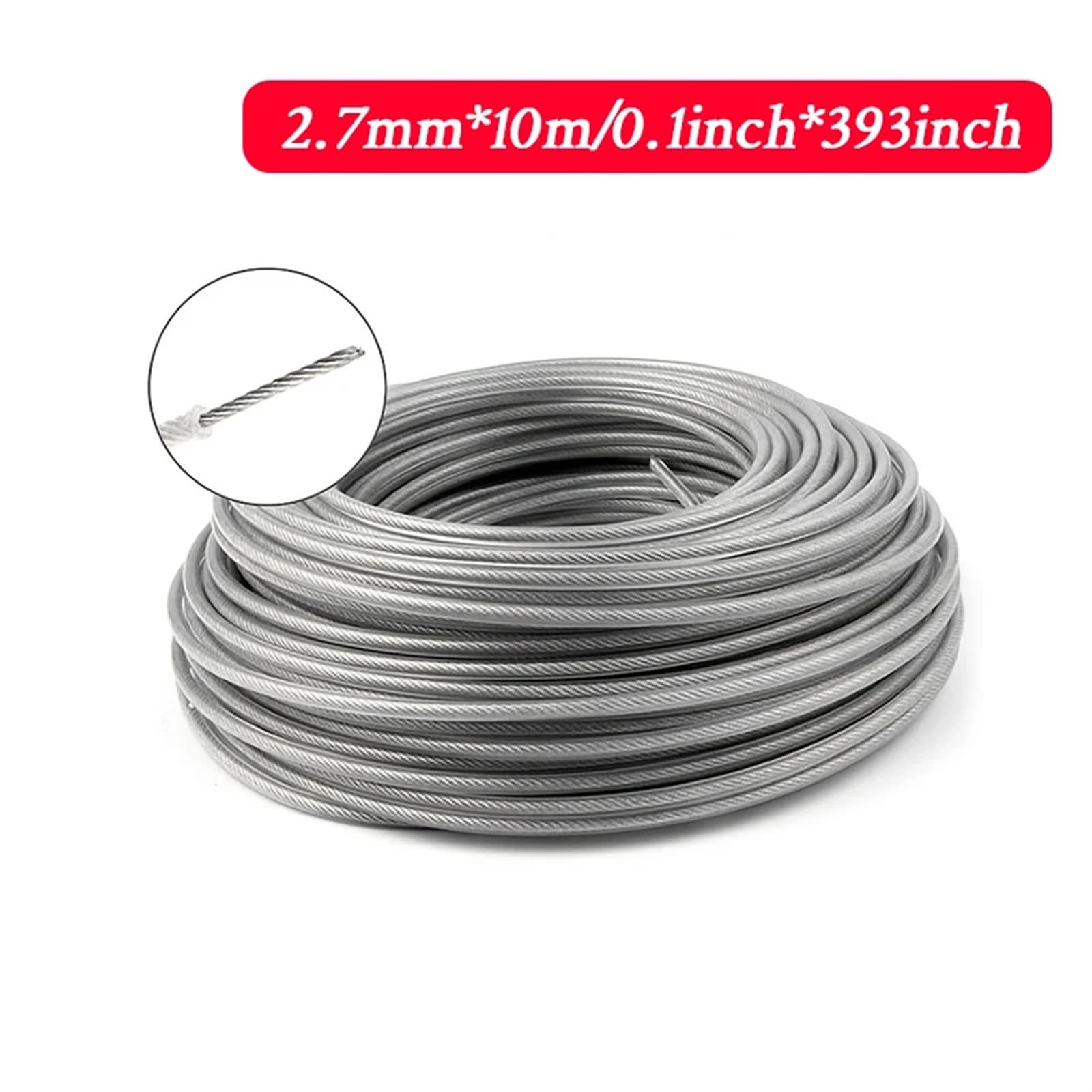 Hilo Desbrozadora Hilo de desbrozadora de césped de Nailon, Alambre de Acero de 5M/10M/15M, desbrozadora, Cuerda for cortacésped, Rollo Largo y Redondo, reemplazo de césped(10Mx2.7MM)