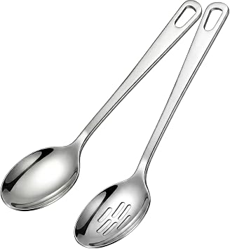 Large Cooking Spoon Set, 12.5-inch Stainless Steel Solid & Slotted Spoons, Heavy Duty Metal Spoon for Mixing, Serving, Stiring Kitchen Utensils.
