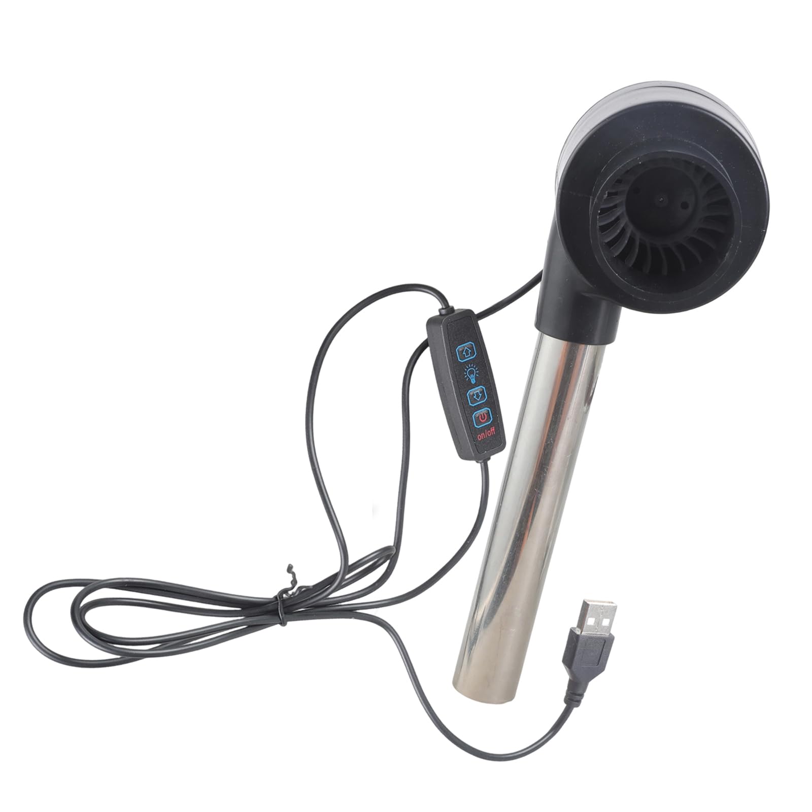 Portable Blower Fan 5V USB Powered 14.5cm Air Duct 5 Speed Settings for Camping Cooking Ventilation and Ignition Assistance USB Blower with Long Nozzle for Heat Dissipation