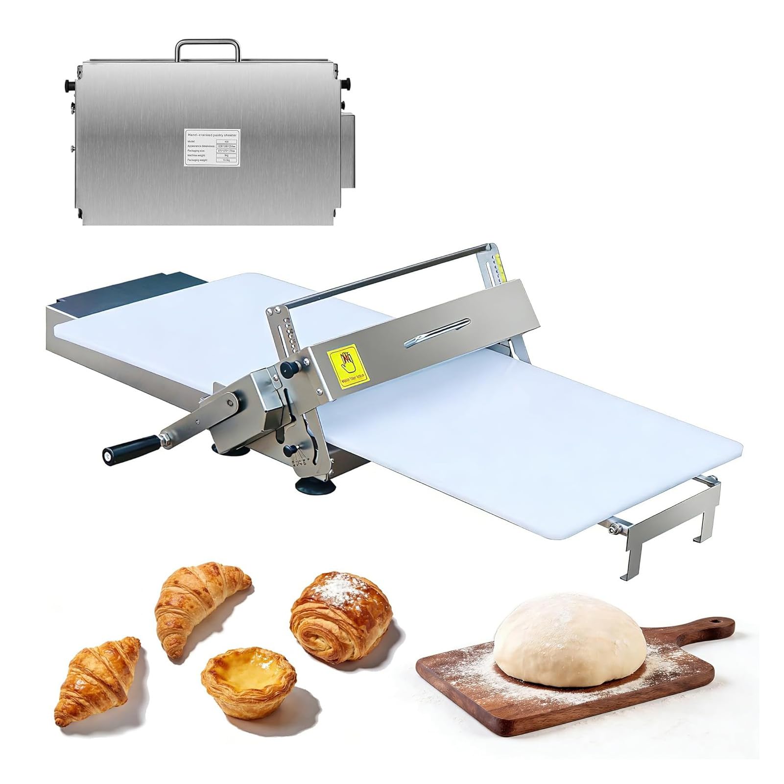 Macchina per Pasta Sfoglia, Sfogliatrice Pasticceria Manuale Pieghevole in Acciaio Inox, Spessore Regolabile 0-27 Mm, Piano di Lavoro Grande 30x60cm/40x90cm, Uso Domestico E Commerciale