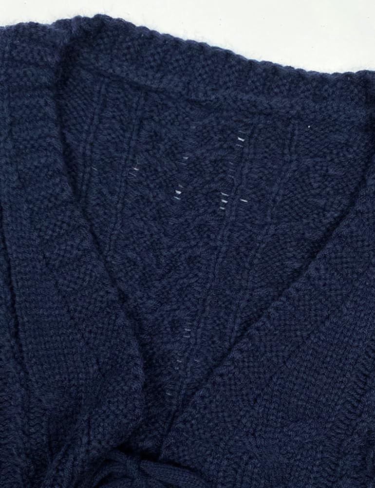 Kinghua Tie Front Cardigan for Women Fall Winter V Neck Cable Knit Cropped Cardigan Sweaters Cute Bow Tops - Image 3